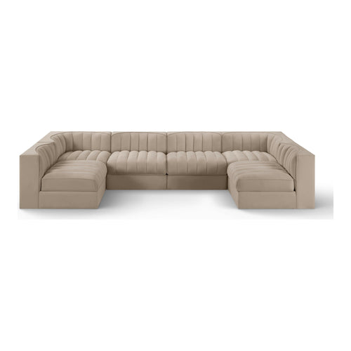 Rummi Velvet Performance Fabric Upholstered 6pc. Modular Sectional in Beige
