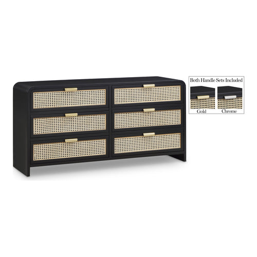 Sage Solid Wood And Natural Cane Wood Dresser in Black