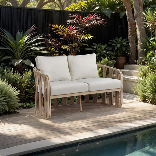 San Pietro 60.5" Water Resilient Fabric Upholstered Outdoor Patio Loveseat in Beige