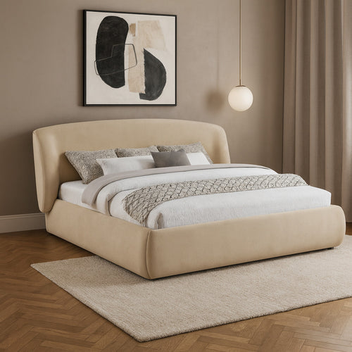 Sandro Chenille Fabric Upholstered King Bed in Beige