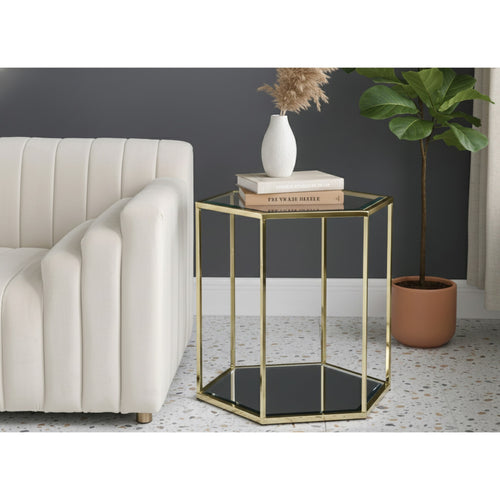 Sei Glass And Steel End / Side Table in Gold
