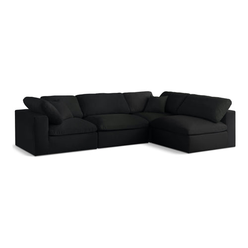 Serene 119" Linen Textured Fabric Upholstered Deluxe Comfort 4pc. Modular Sectional in Black