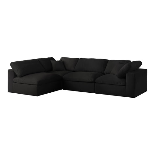 Serene 119" Linen Textured Fabric Upholstered Deluxe Comfort 4pc. Modular Sectional in Black