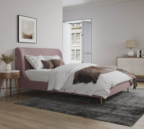 Heather Velvet Upholstered Queen Bed in Blush and Gold