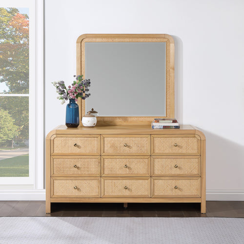 Siena Ash Wood And Cane Frame Mirror in Natural