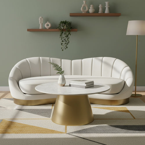 Sorrento Marble Top And Metal Base Coffee Table in Gold