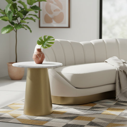 Sorrento Marble Top And Metal Base End / Side Table in Gold