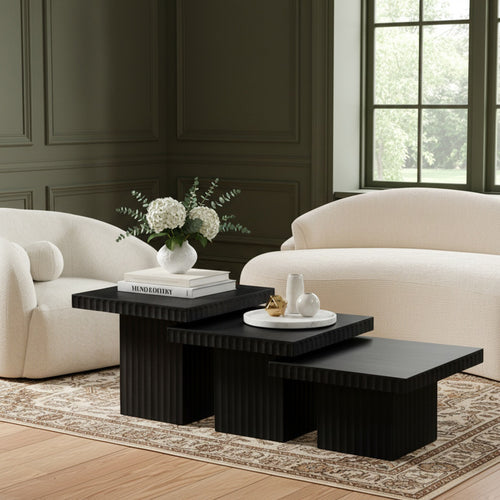 Spencer Solid Wood And Oak Veneer 3pc. Coffee Table in Black
