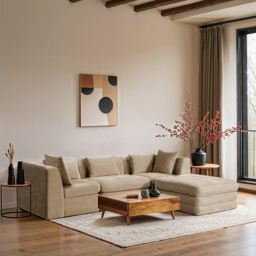 Stellar 114" Chenille Fabric Upholstered 4Pc. Modular Sectional in Beige