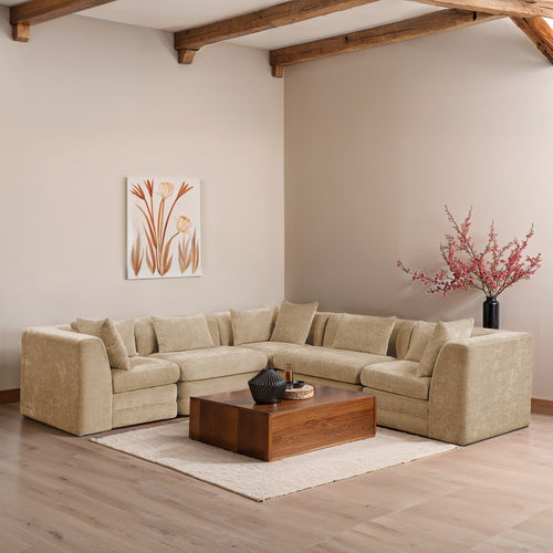 Stellar 114" Chenille Fabric Upholstered 5Pc. Modular Sectional in Beige