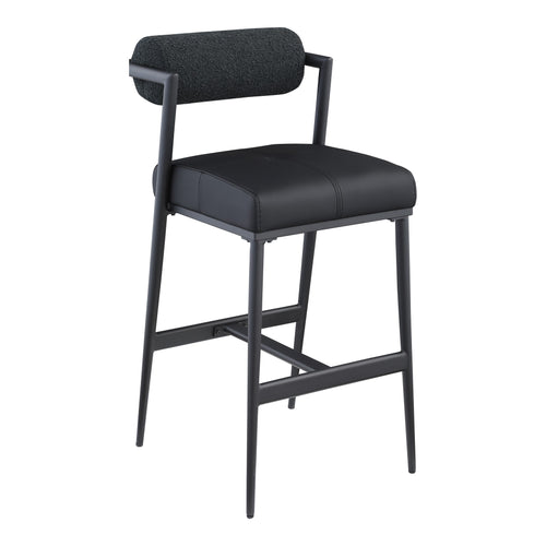 Stryker Boucle Fabric And Vegan Leather Upholstered Bar Stool in Black