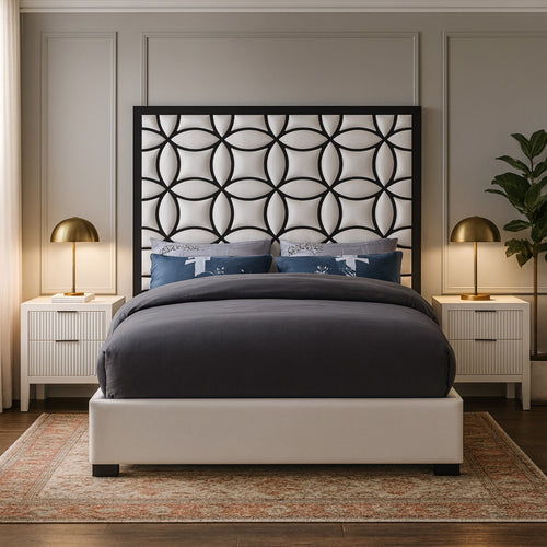 Taj Velvet Upholstered King Bed in White