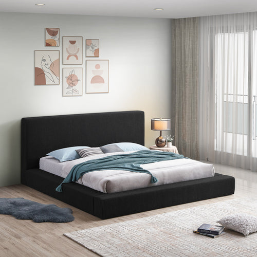Terra Boucle Fabric Upholstered Queen Bed in Black