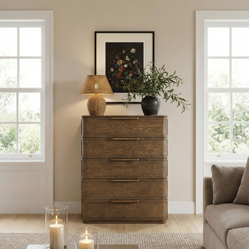 Tiberio Oak Veneer And Solid Wood Chest in Brown