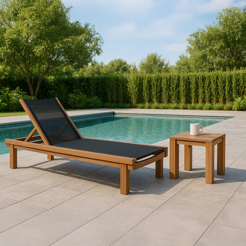 Tulum Adjustable Mesh Water Resistant Fabric Outdoor Patio Chaise Lounge in Black