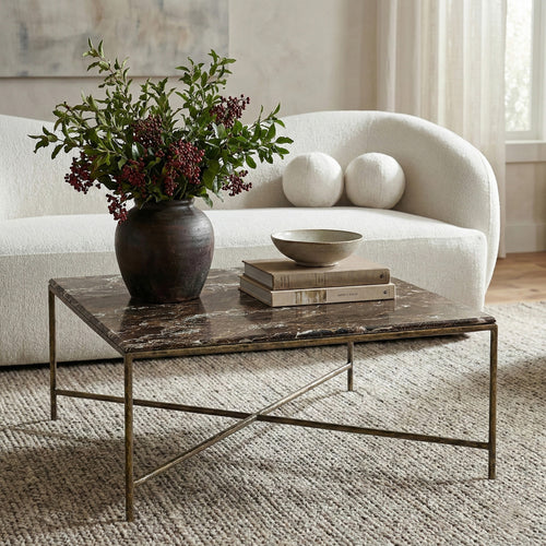 Valen Marble And Iron Coffee Table in Brown