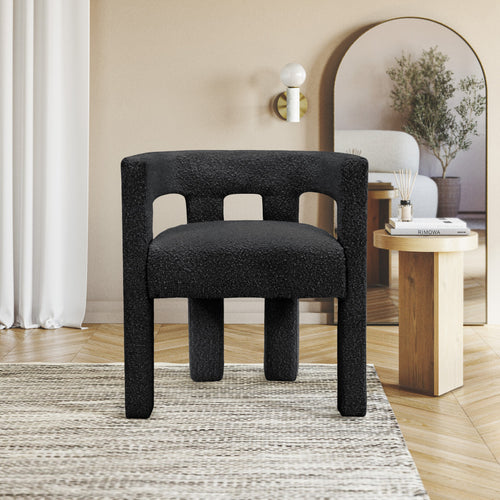 Athena Boucle Fabric Upholstered Accent / Dining Chair in Black