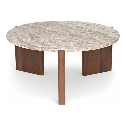 Varenna Marble Top And Acacia Wood Base Coffee Table in Beige