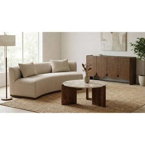 Varenna Marble Top And Acacia Wood Base Coffee Table in Beige