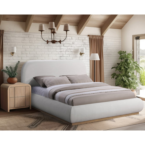 Vaughn Linen Textured Fabric Upholstered Queen Bed in Cream