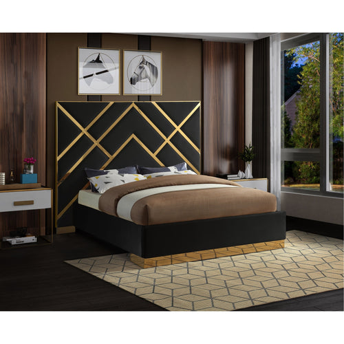 Vector Velvet Upholstered King Bed in Black