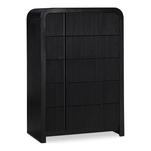 Fluted Solid Wood And Oak Veneer Chest in Black
