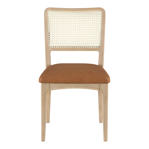 Atrium Cane Back And Vegan Leather Upholstered Seat Dining Chair in Cognac