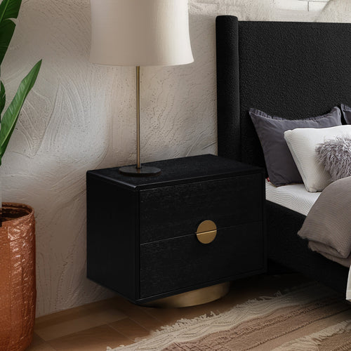 Wade Oak Veneer Nightstand / Side Table in Black