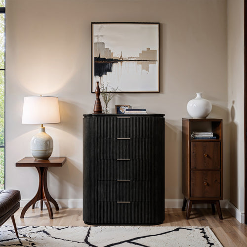 Astrid Solid Wood And Oak Veneer Chest in Black