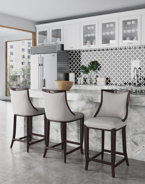 Emperor Wood Upholstered Barstool in Light Gray
