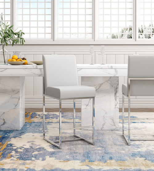 Element Metal Upholstered Barstool in Pearl White
