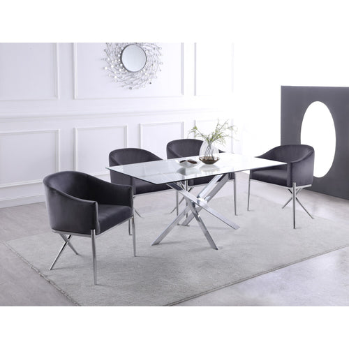 Xander 60" Glass Top And Steel Base Dining Table in Chrome