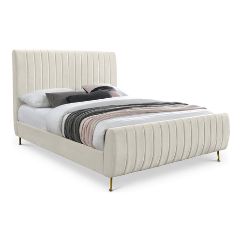 Zara Velvet Upholstered Queen Bed (3 Boxes) in Cream