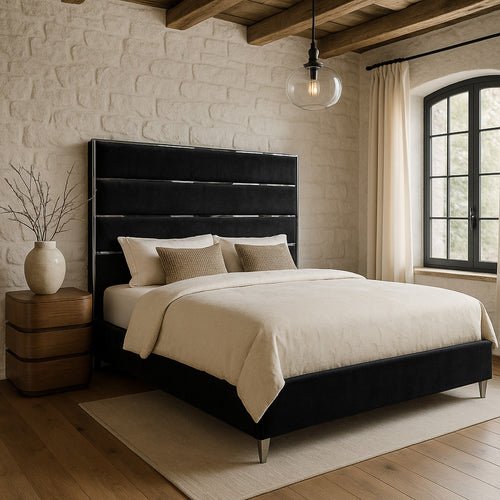 Zuma Velvet Upholstered King Bed in Black