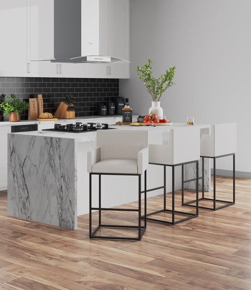 Ambassador Metal Upholstered Barstool in Cream