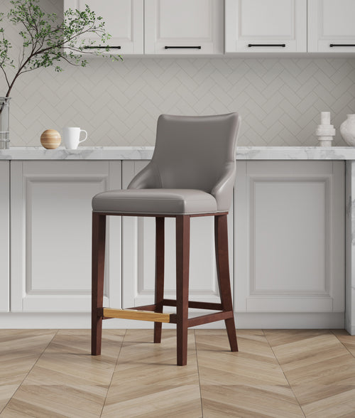 Shubert Wood Upholstered Barstool in Dark Taupe