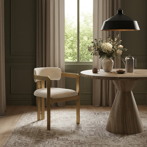 Aurum Linen Textured Fabric Upholstered Dining Chair in Beige