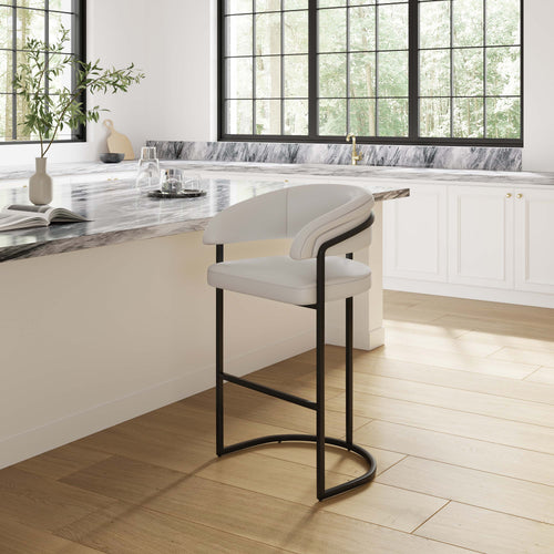Augusta Metal Upholstered Barstool in Light Gray