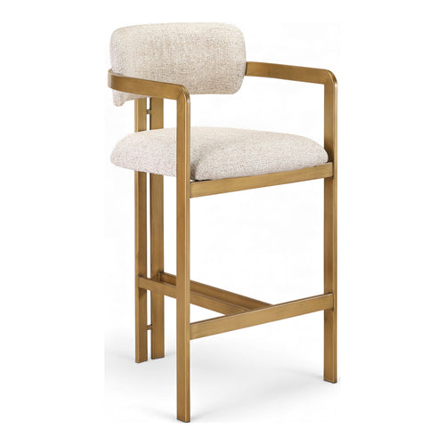 Aurum Linen Textured Fabric Upholstered Counter Stool in Beige