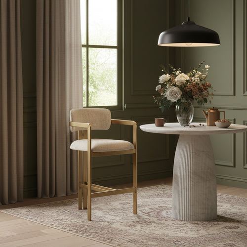 Aurum Linen Textured Fabric Upholstered Counter Stool in Beige