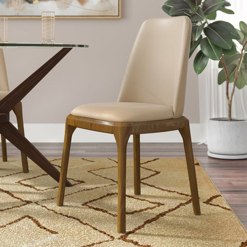 Courding Vegan Leather Wood Dining Chair in Tan