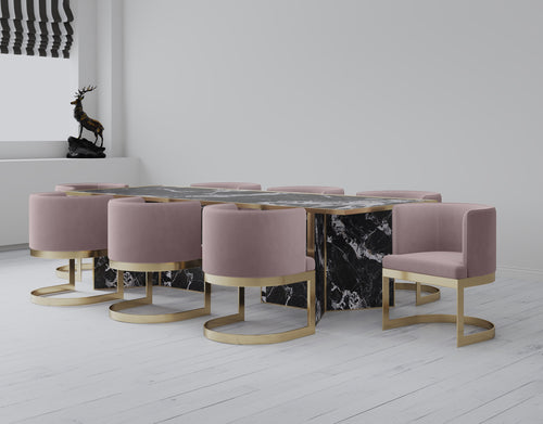 Aura Velvet Metal Dining Chair in Blush