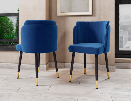 Zephyr Velvet Wood Dining Chair in Blue