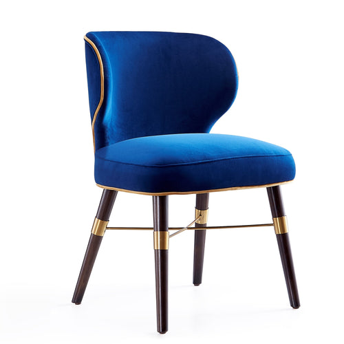 Strine Wood Upholstered Dining Chair in Blue and Gold