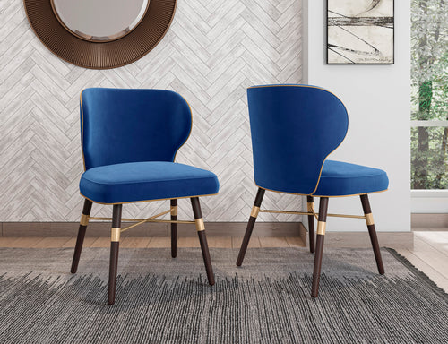 Strine Wood Upholstered Dining Chair in Blue and Gold
