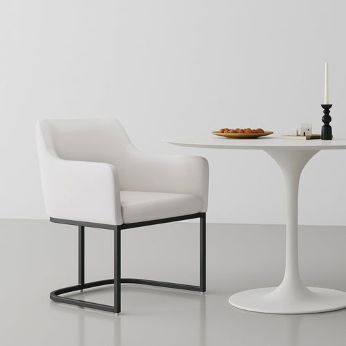 Serena Vegan Leather Metal Armchair in Ivory