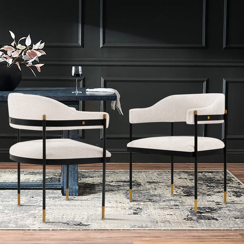 Lia Chenille Metal Armchair in Cream
