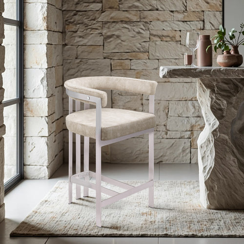 Marcello Velvet Upholstered Counter Stool in Beige