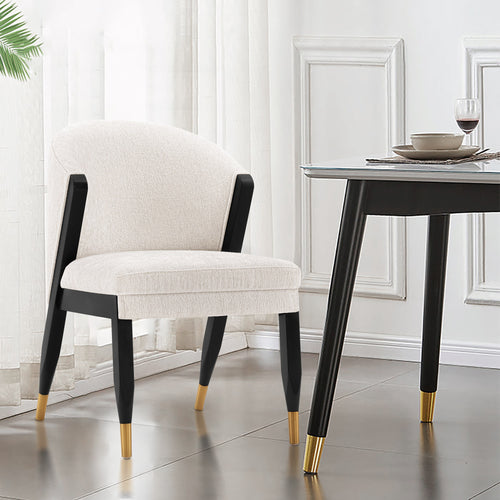Ola Chenille Wood Dining Chair in Cream