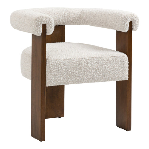 Barrel Boucle Fabric Upholstered Dining Chair in Cream